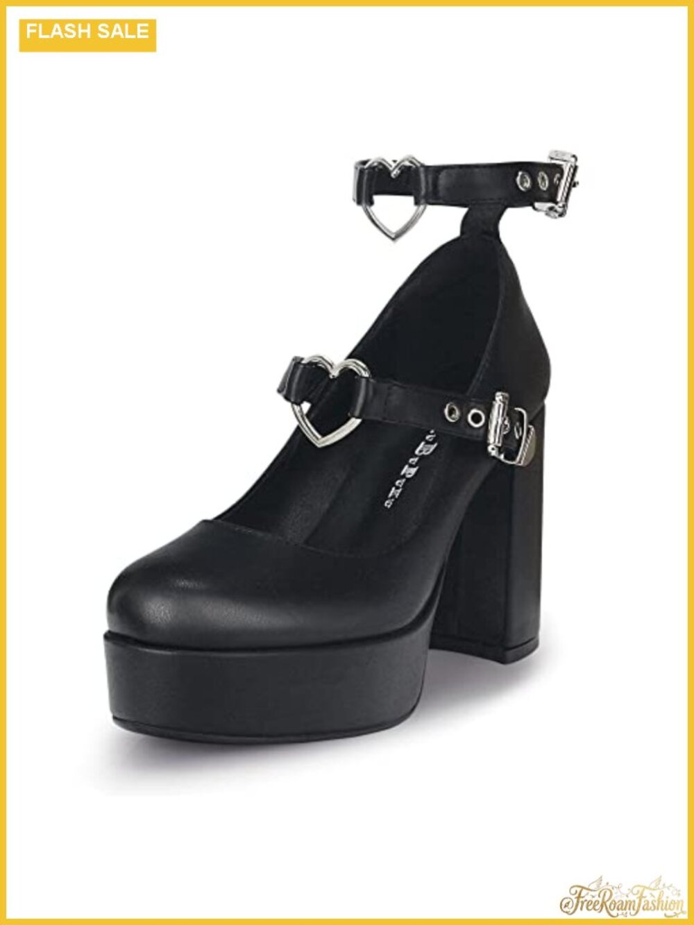 MUBUPUXU Women's Chunky Platform Heart Buckle Mary Janes Gothic Heels